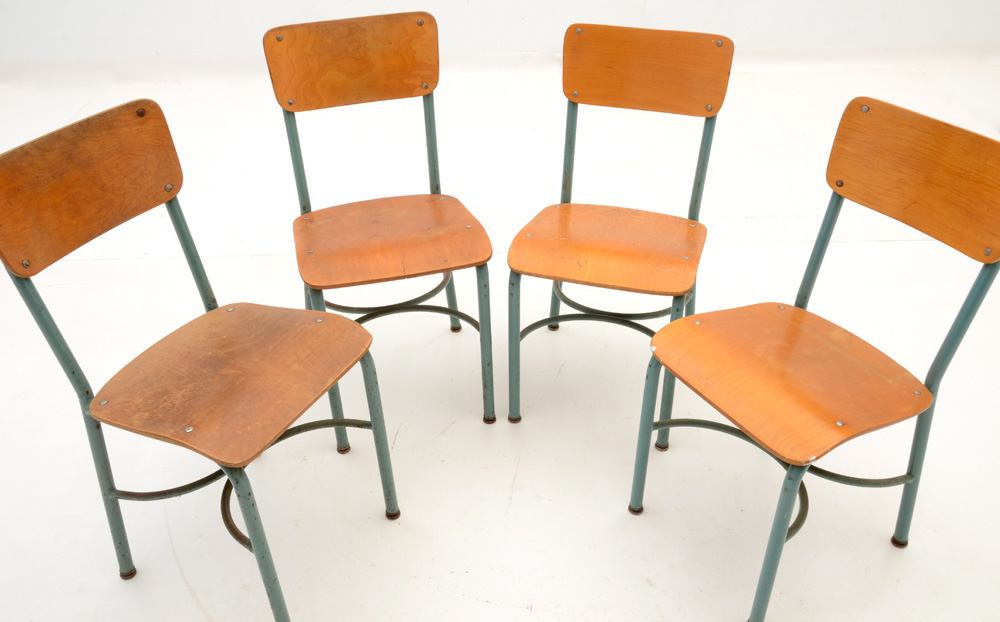 Set of Four Laminated Birch School Chairs