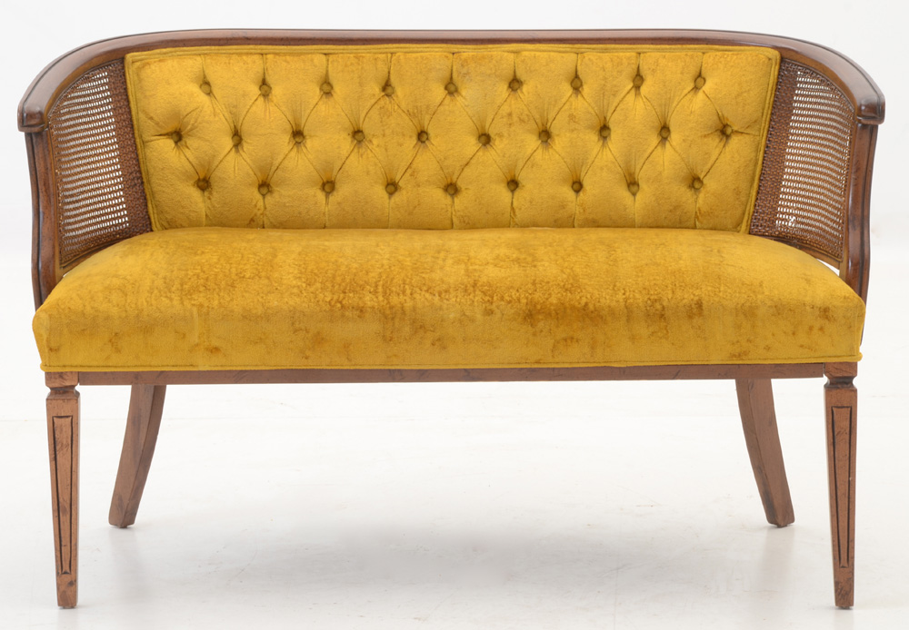 Vintage Goldenrod Velvet Loveseat