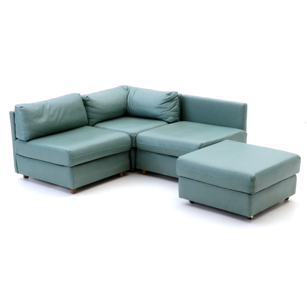 Sectional Sofa in Teal Vinyl by Drexel