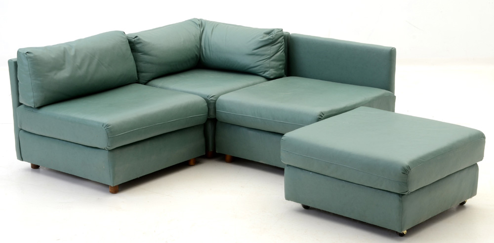 Sectional Sofa in Teal Vinyl by Drexel