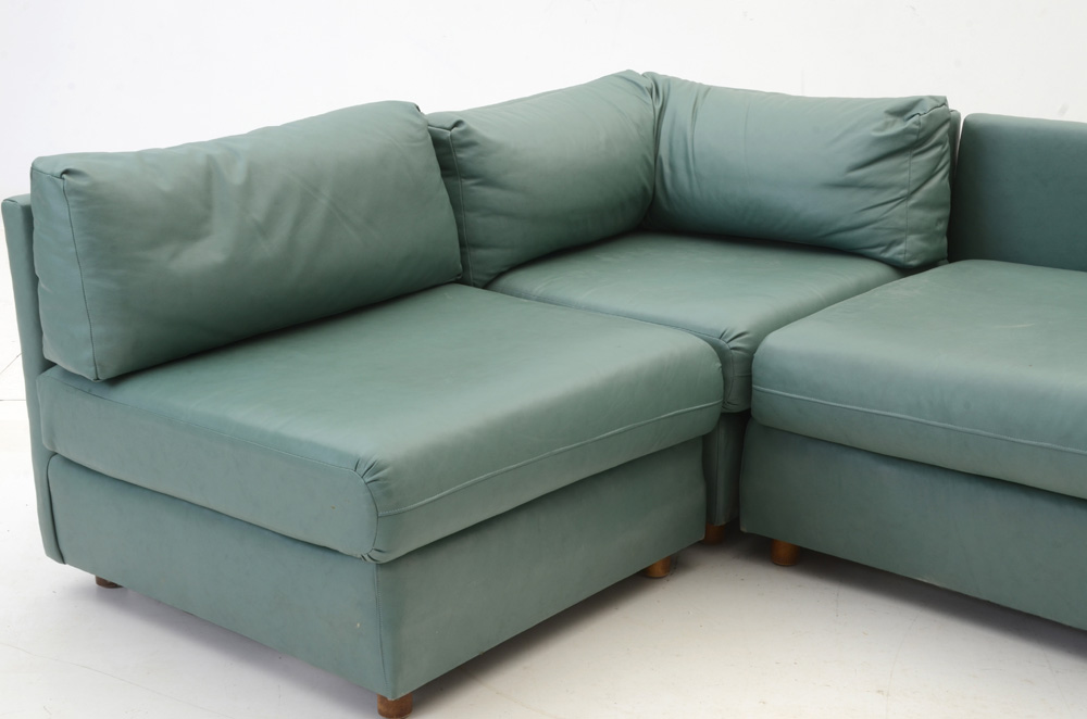 Sectional Sofa in Teal Vinyl by Drexel