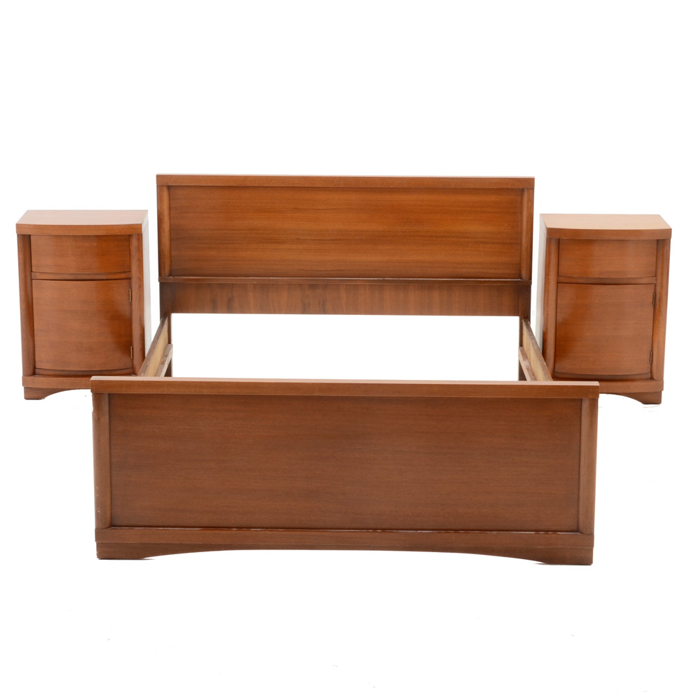 Mid Century Modern Full Bed Frame with Nightstands