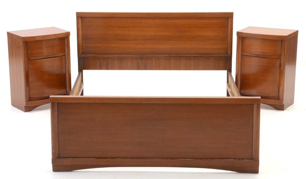 Mid Century Modern Full Bed Frame with Nightstands