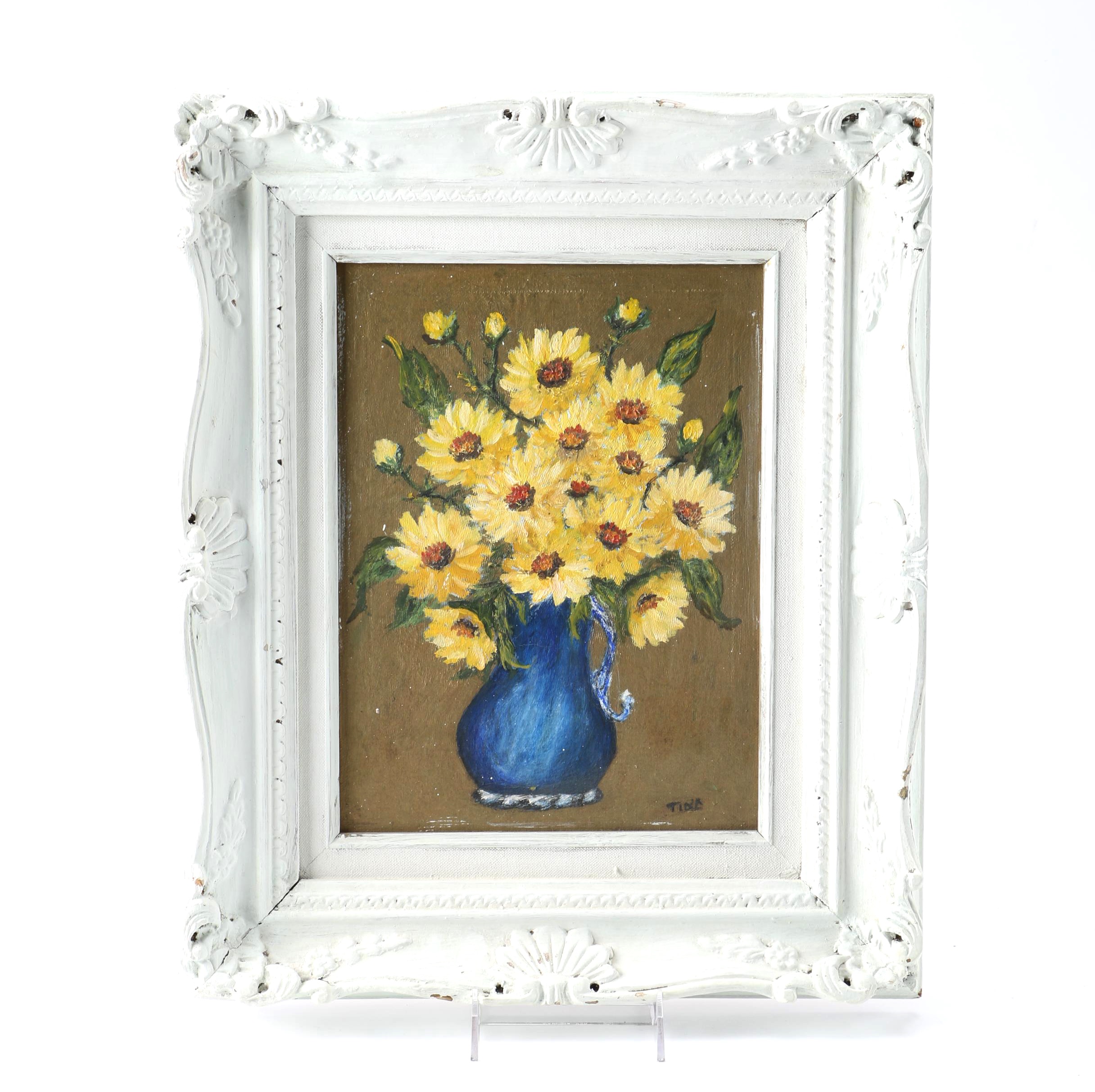 Tina Oil on Canvas Still Life of Vase of Flowers