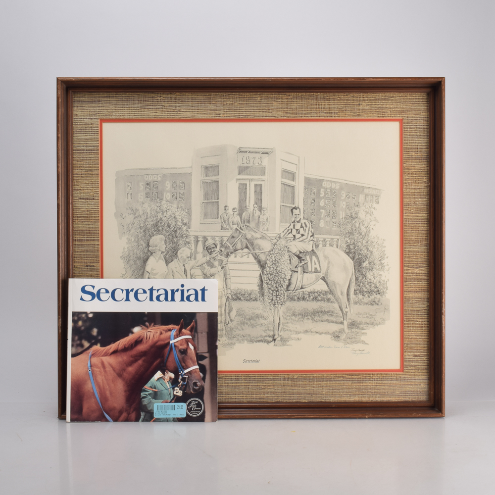Tony Oswald Framed Offset Lithograph of Etching "Secretariat"