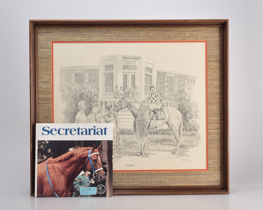Tony Oswald Framed Offset Lithograph of Etching "Secretariat"