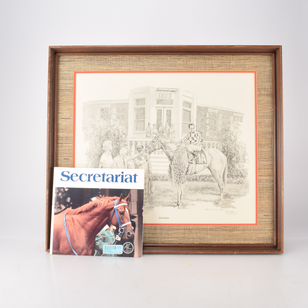 Tony Oswald Framed Offset Lithograph of Etching "Secretariat"