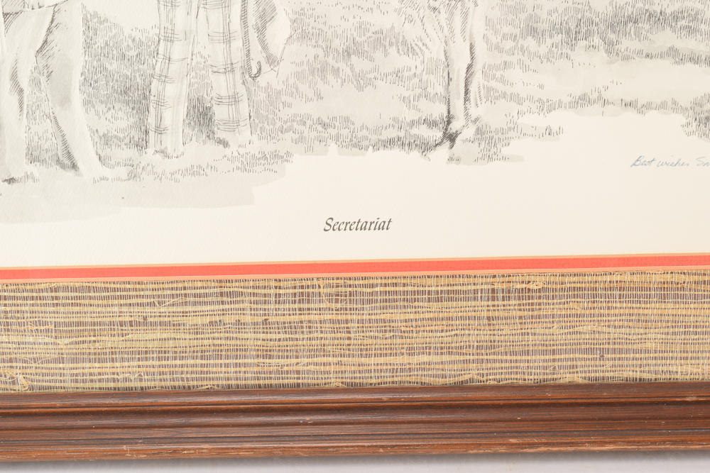 Tony Oswald Framed Offset Lithograph of Etching "Secretariat"