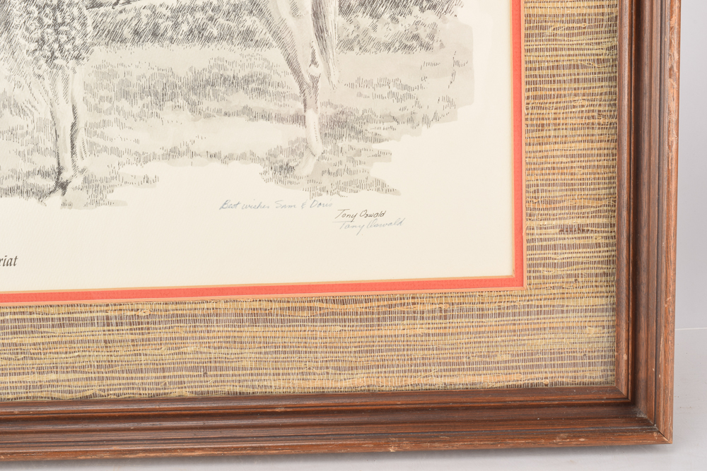 Tony Oswald Framed Offset Lithograph of Etching "Secretariat"