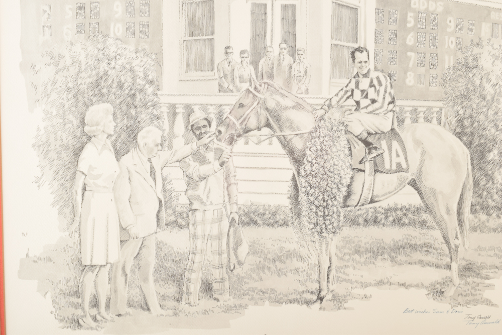 Tony Oswald Framed Offset Lithograph of Etching "Secretariat"