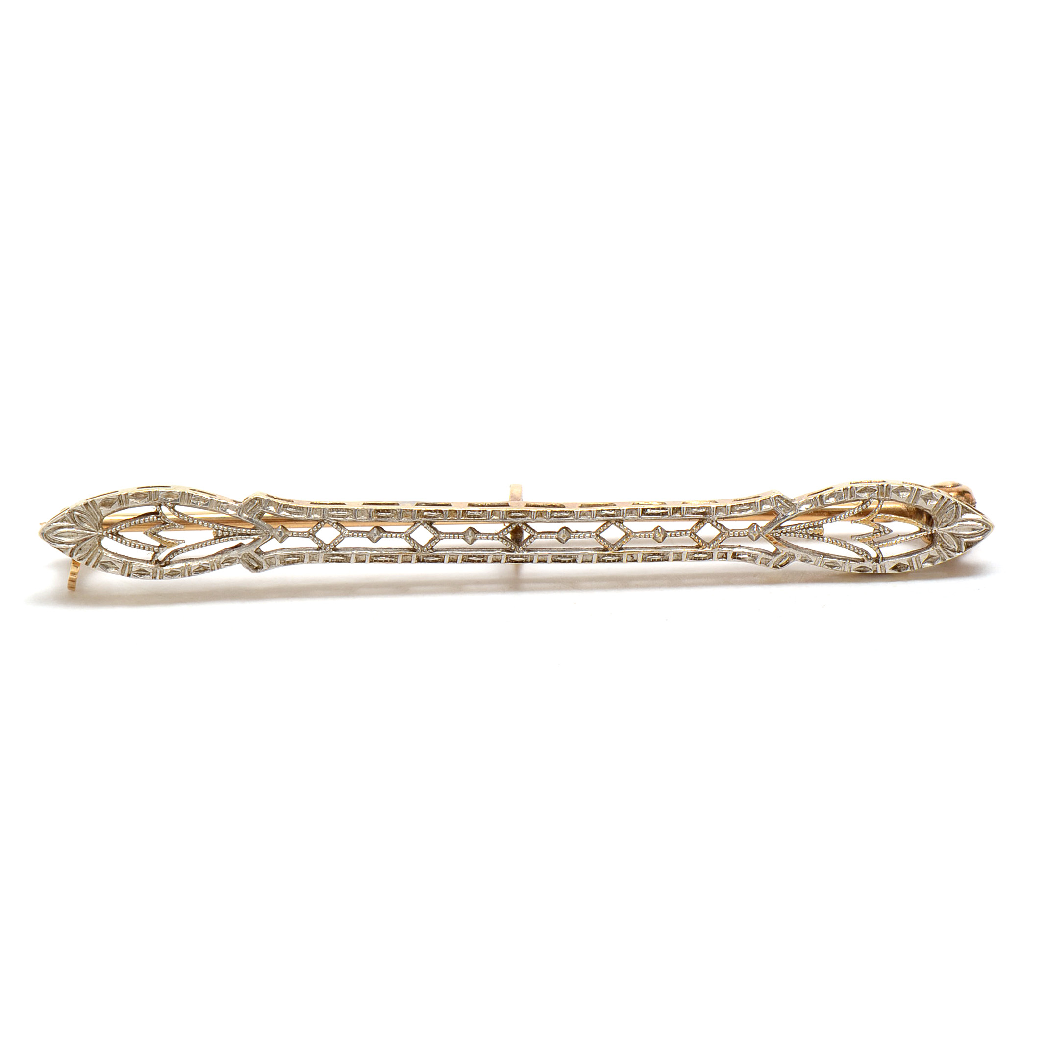 Early 20th Century 14K Yellow Gold Filigree Bar Pin