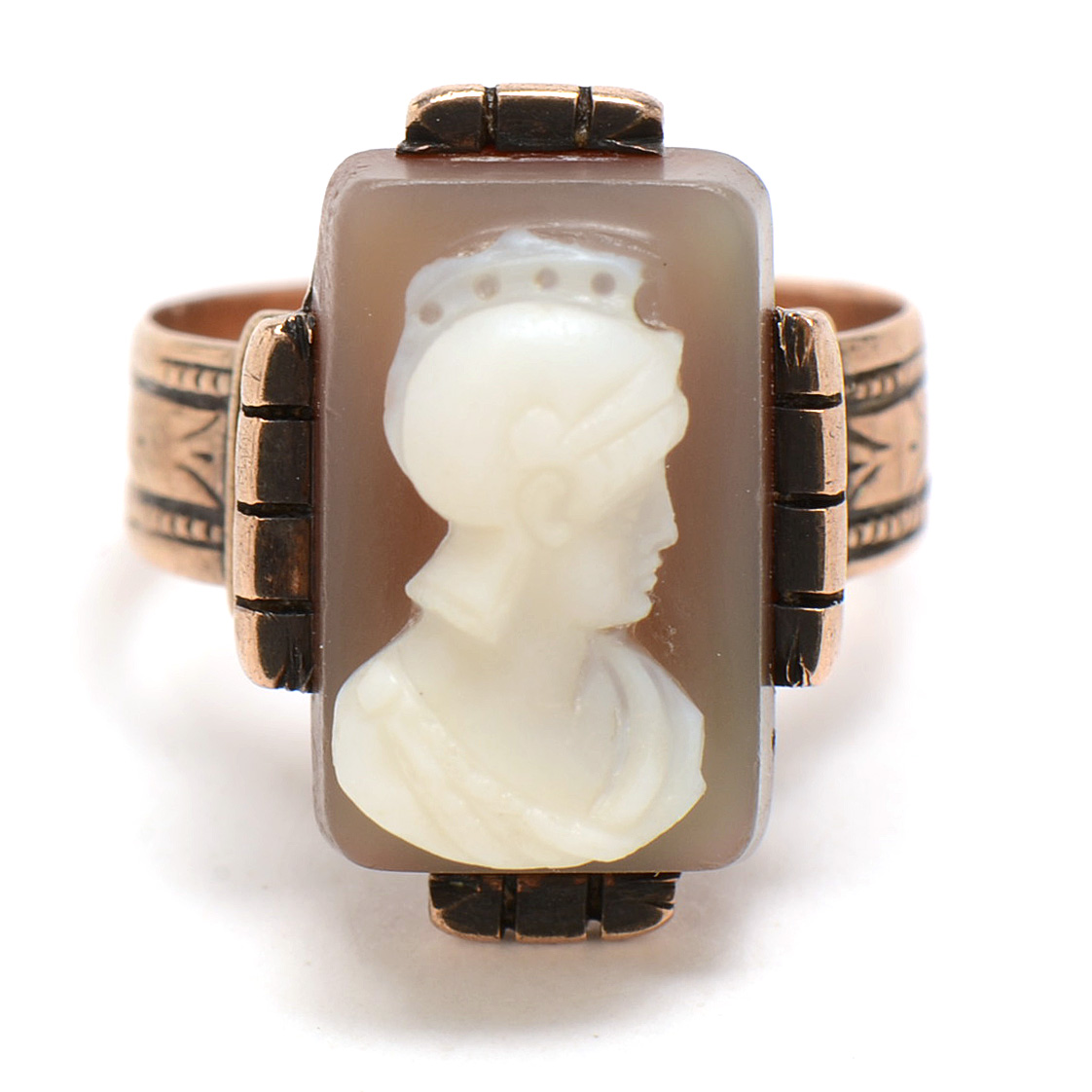 Antique 10K Rose Gold Carved Sardonyx Cameo Ring