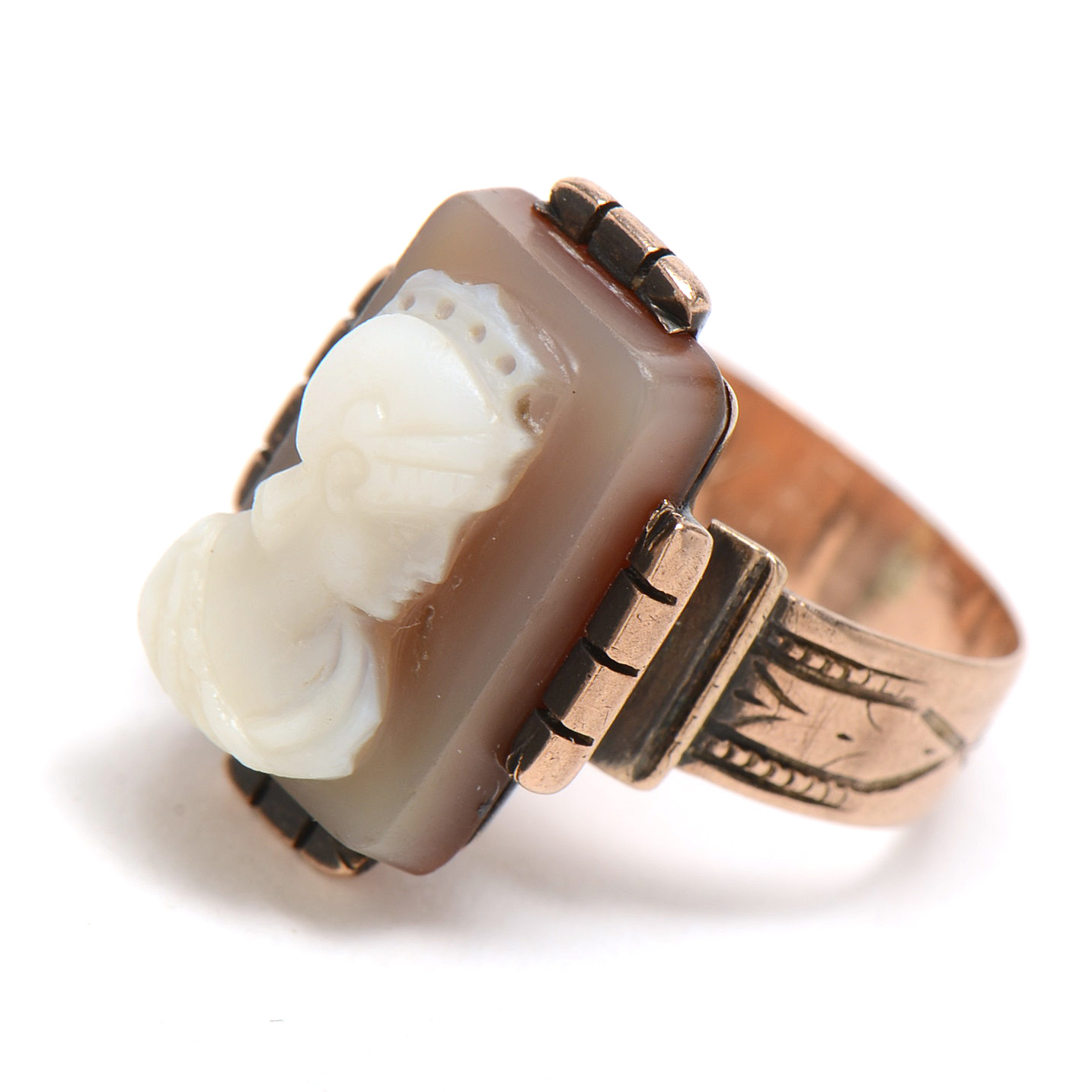 Antique 10K Rose Gold Carved Sardonyx Cameo Ring
