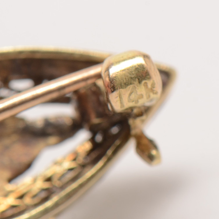Art Deco 14K Yellow Gold Boulder Opal Enameled Bar Pin