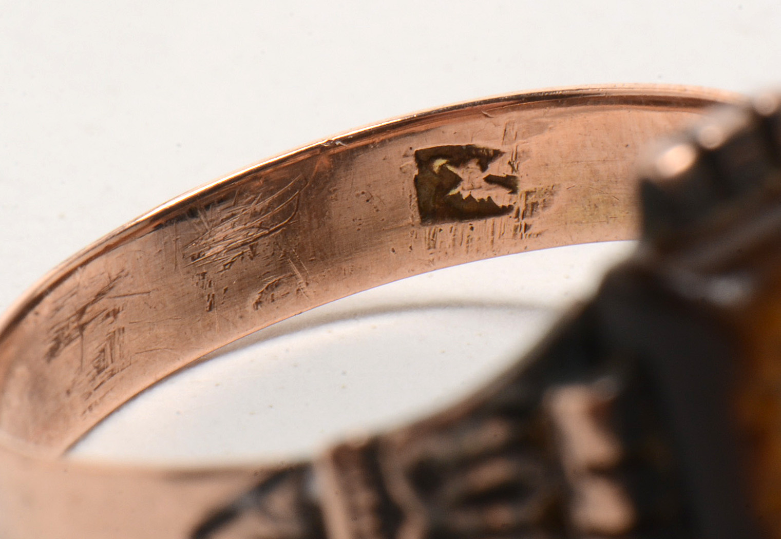Antique Victorian 10K Rose Gold Carved Intaglio Tiger's Eye Ring
