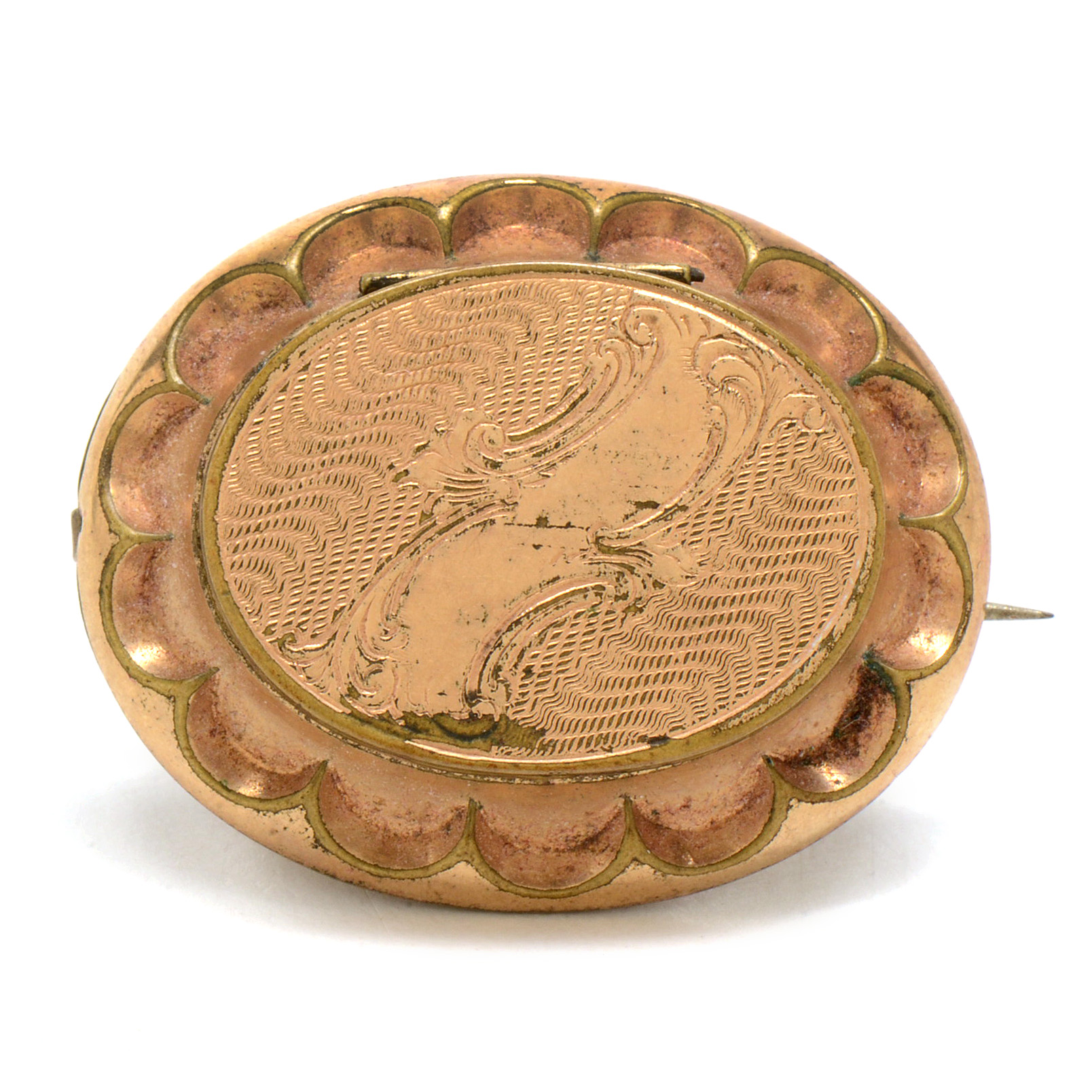 Victorian Gold Filled Locket Brooch with Tintype Portrait