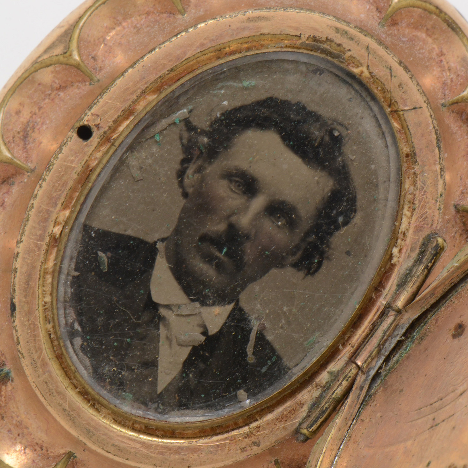 Victorian Gold Filled Locket Brooch with Tintype Portrait
