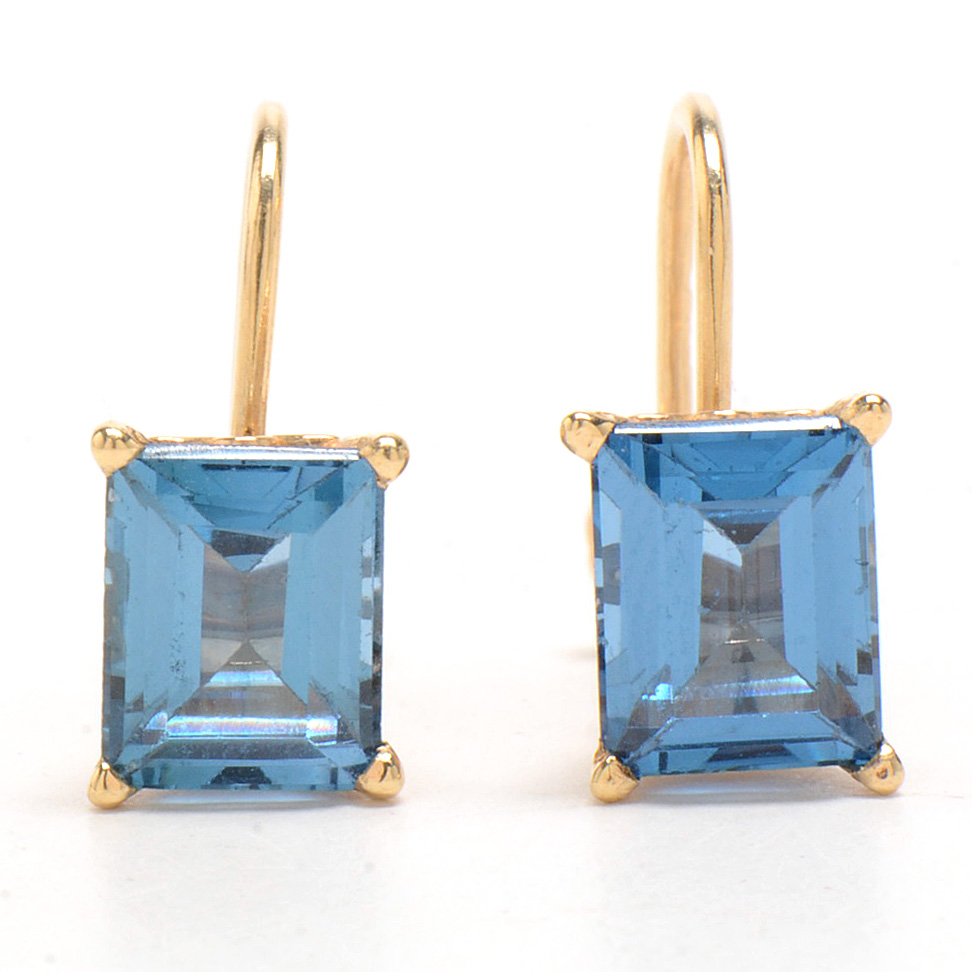 Pair of Vintage 14K Yellow Gold Blue Topaz Screw-Back Earrings