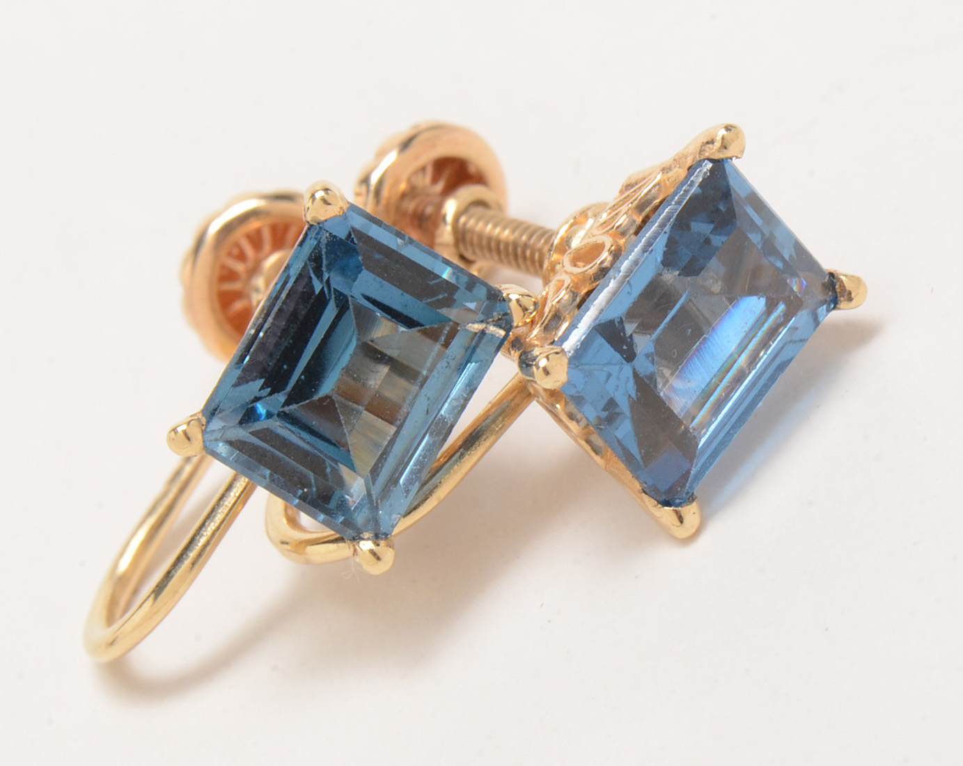 Pair of Vintage 14K Yellow Gold Blue Topaz Screw-Back Earrings