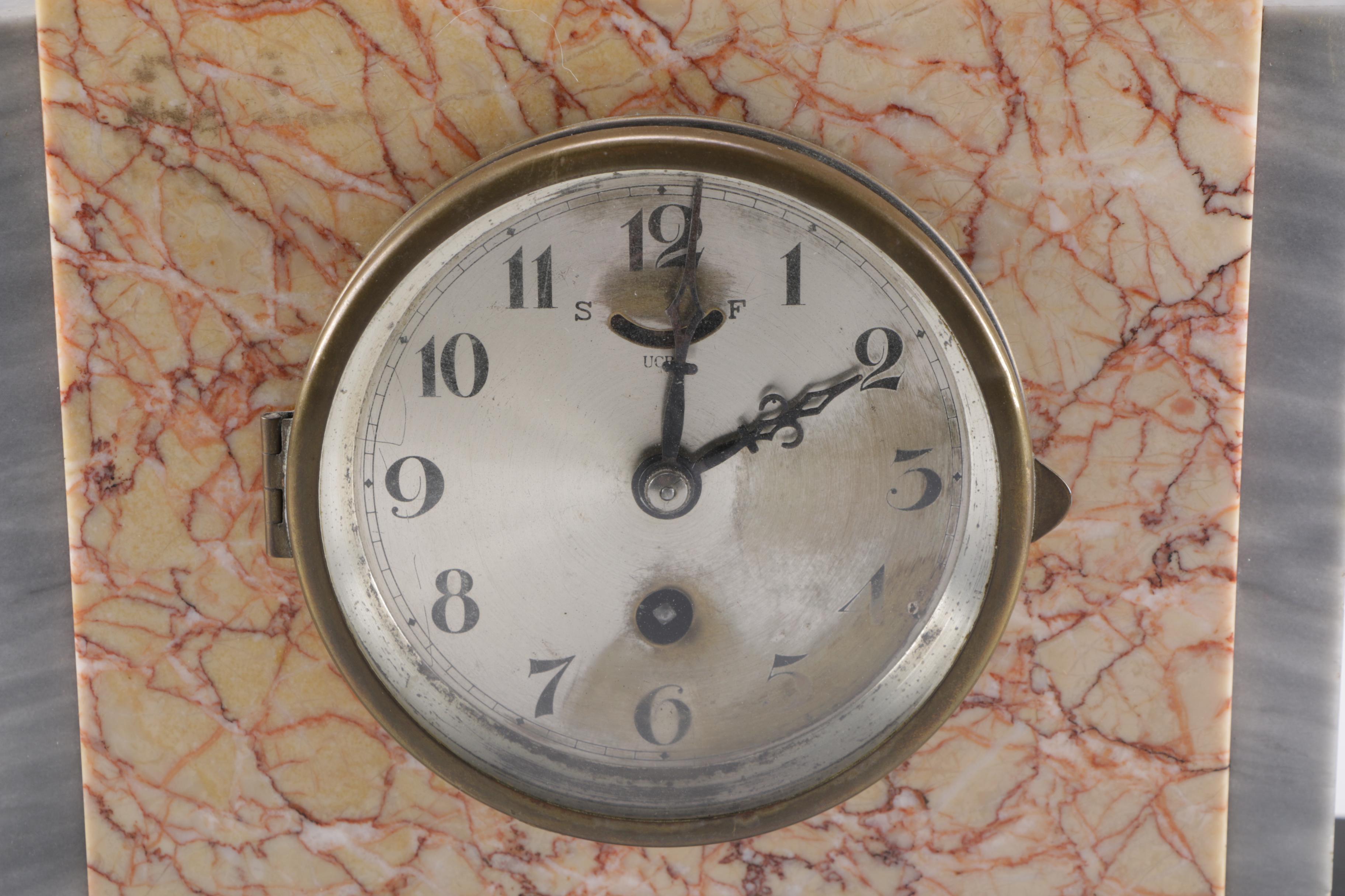 Circa 1930 UCRA Marble Clock With Garniture
