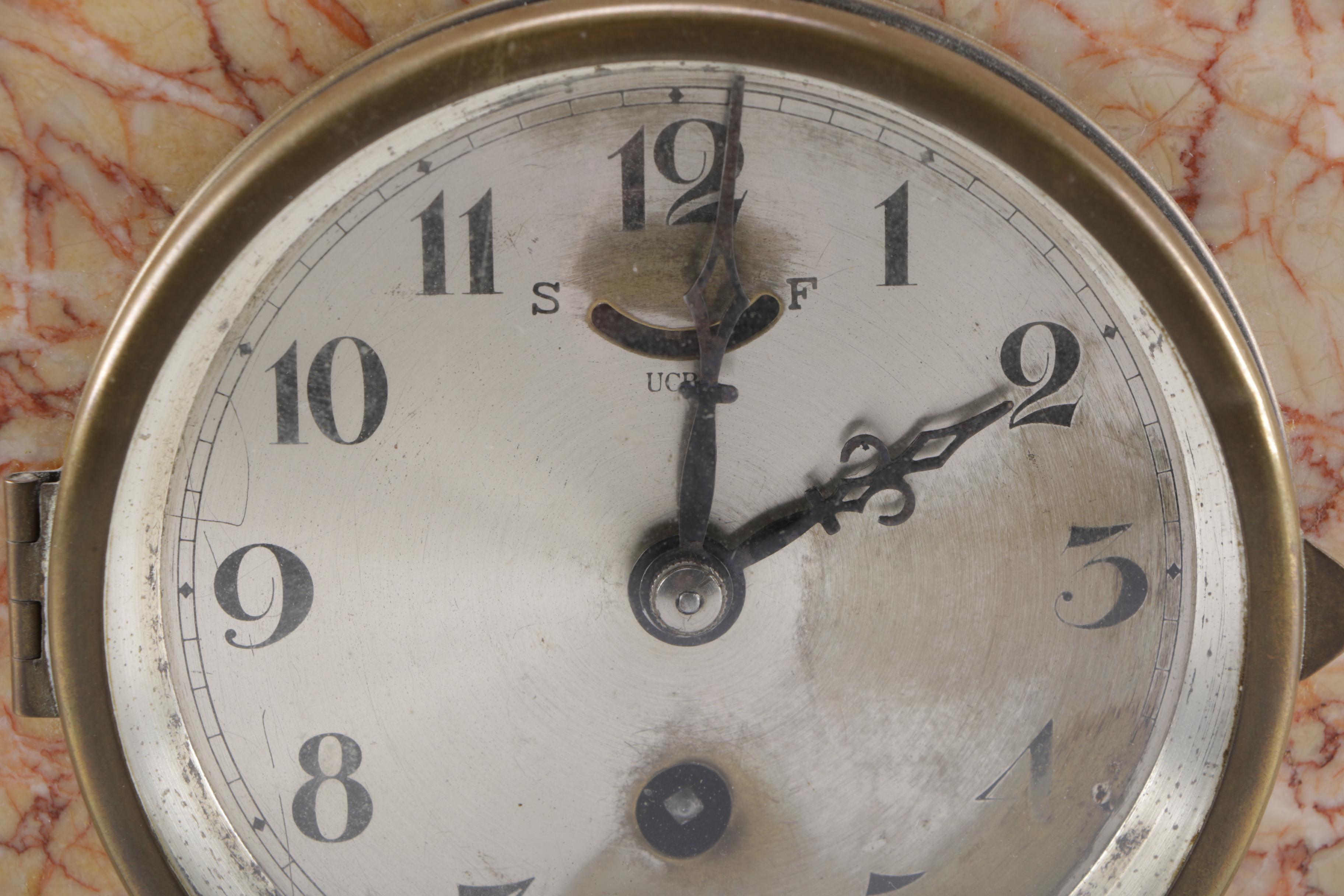 Circa 1930 UCRA Marble Clock With Garniture