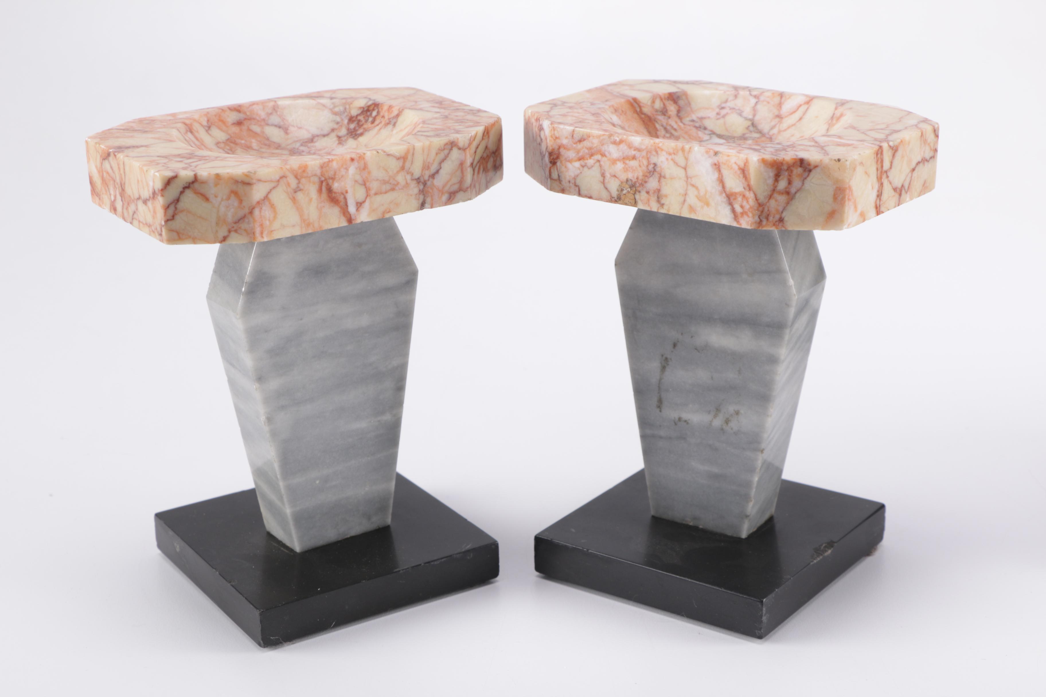 Circa 1930 UCRA Marble Clock With Garniture