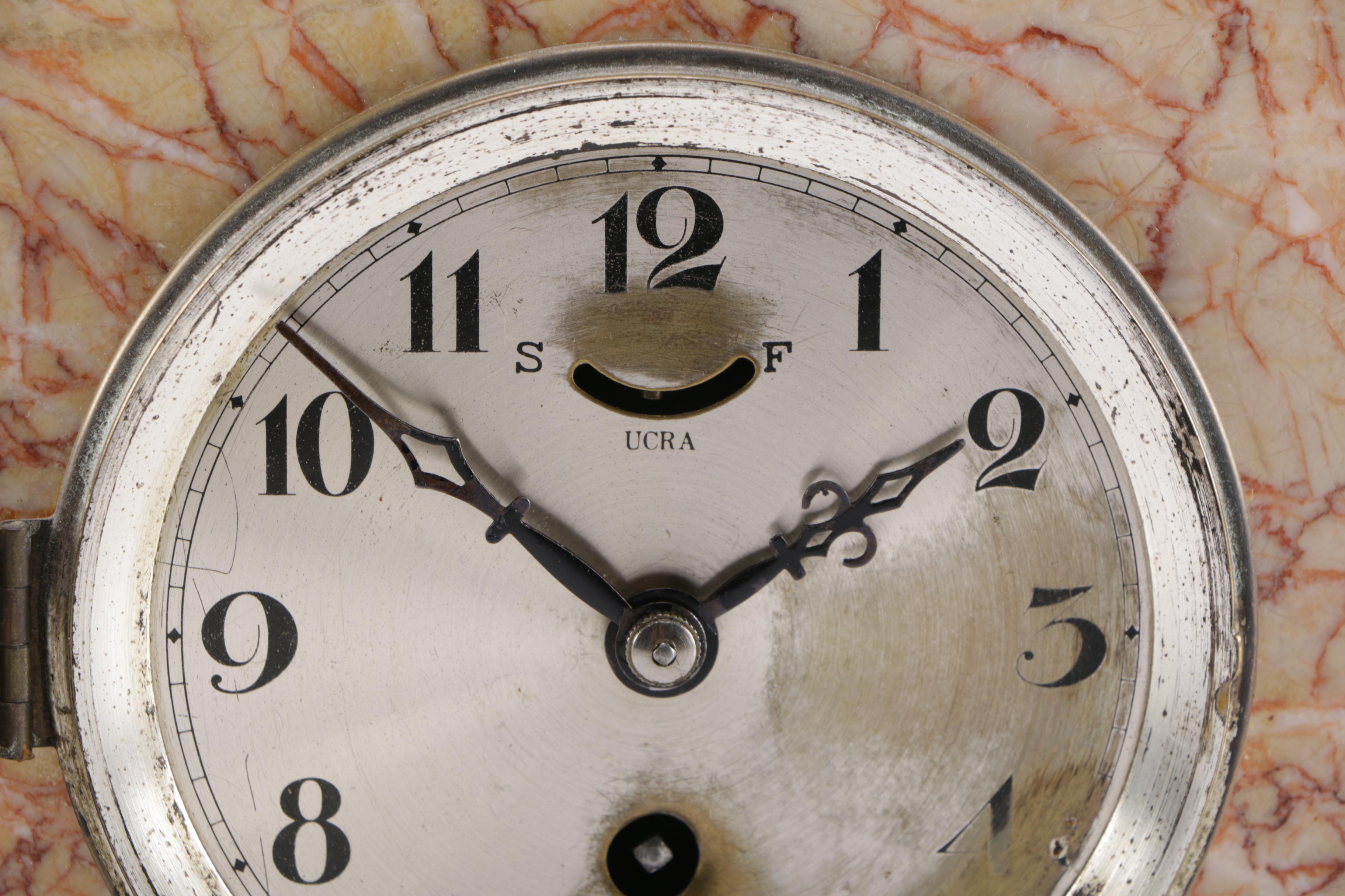 Circa 1930 UCRA Marble Clock With Garniture