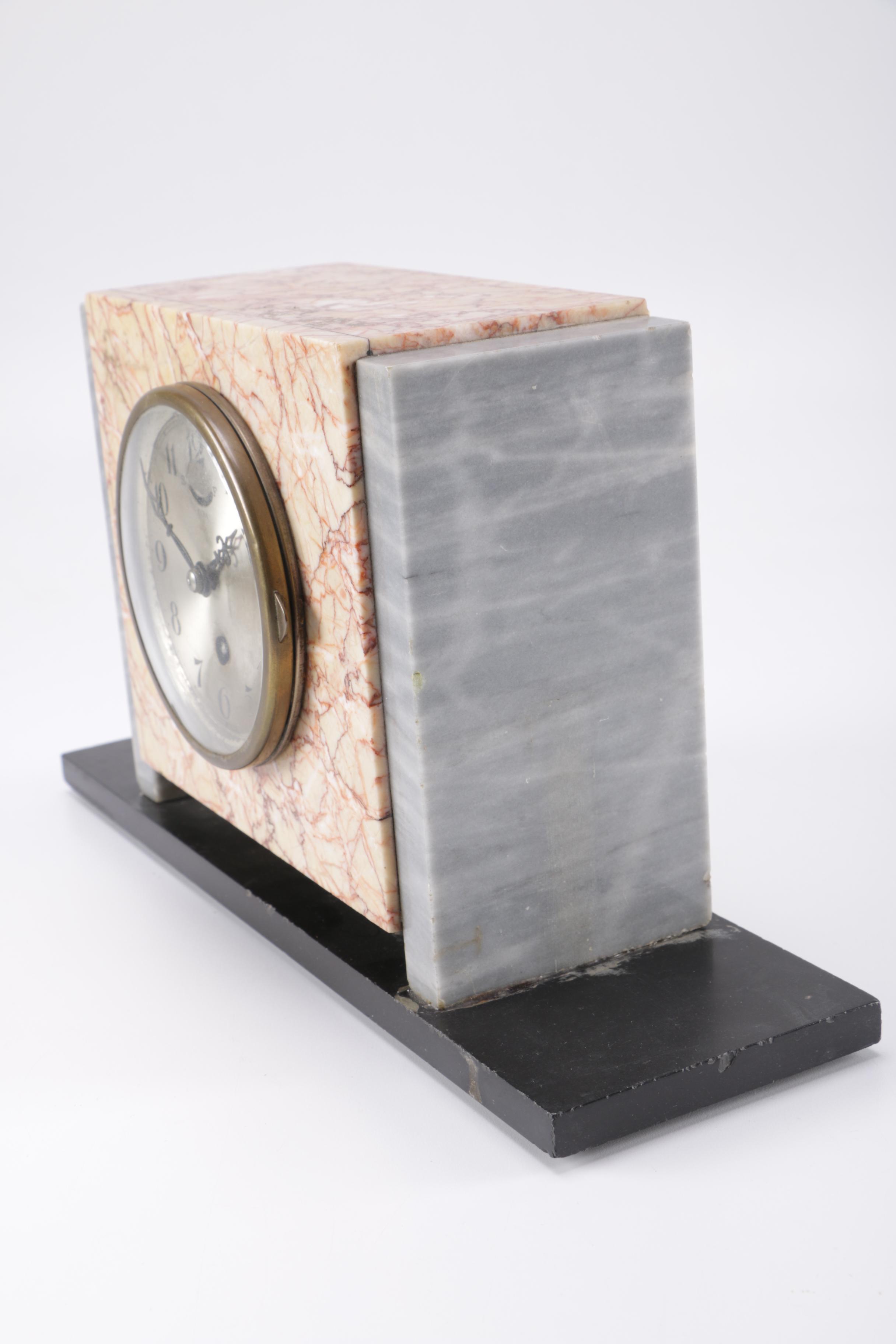 Circa 1930 UCRA Marble Clock With Garniture