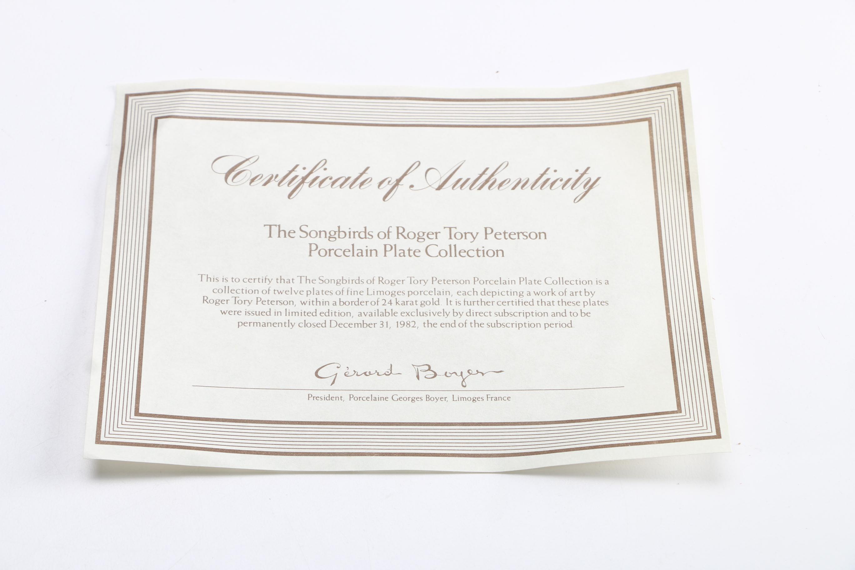 Limoges' Roger Tory Peterson Porcelain Collectible Plates of Songbirds