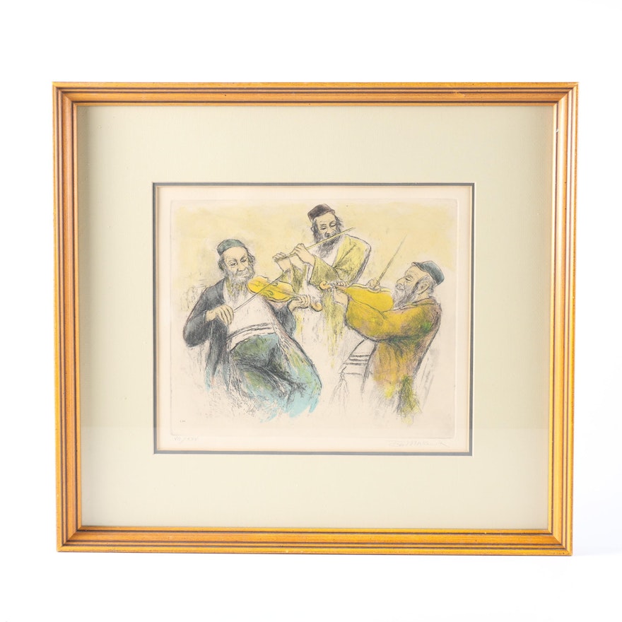 Ira Moskowitz Limited Edition Hand Colored Etching "Three Musicians"