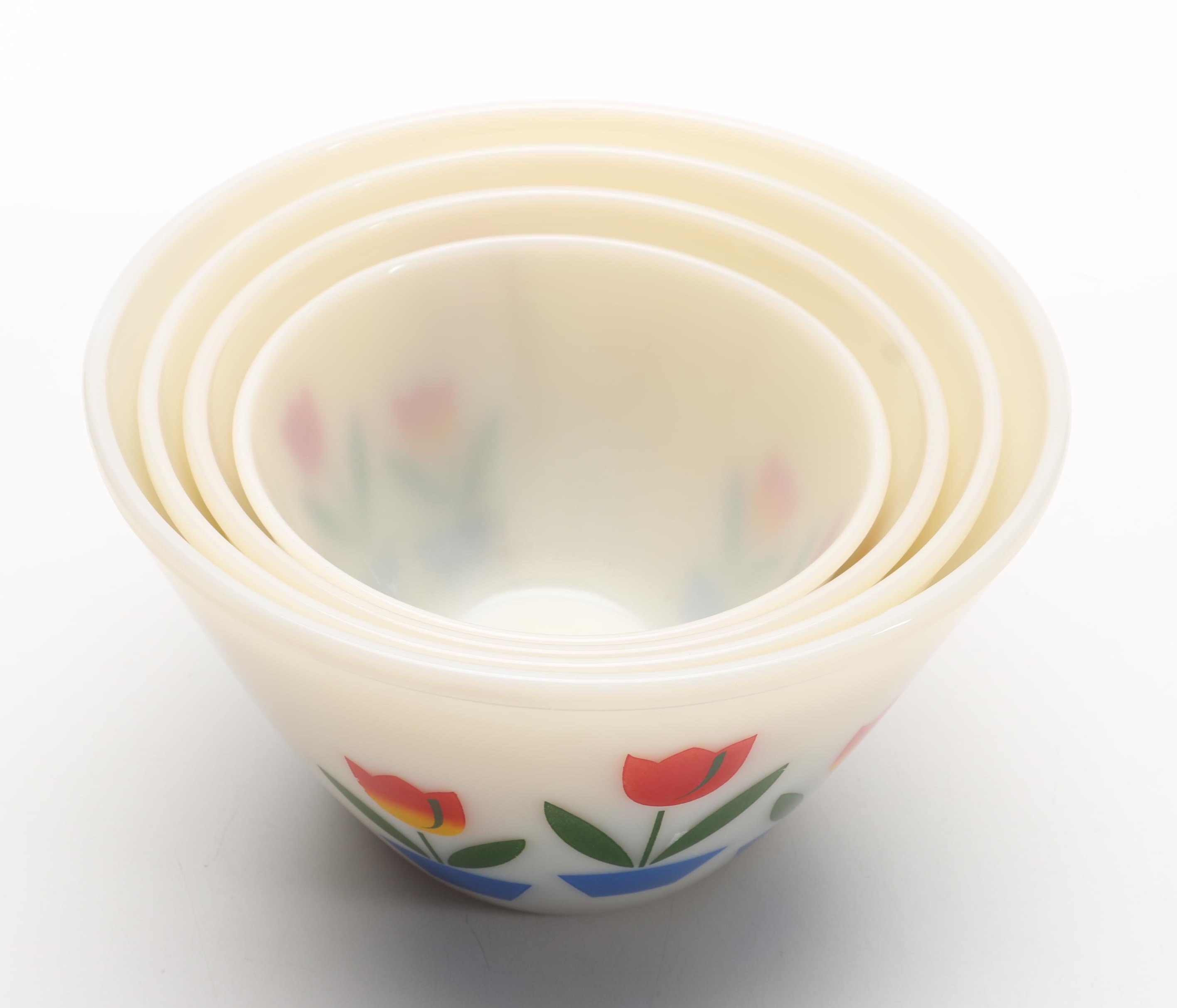 Fire-King "Tulips on Ivory" Glass Mixing Bowls