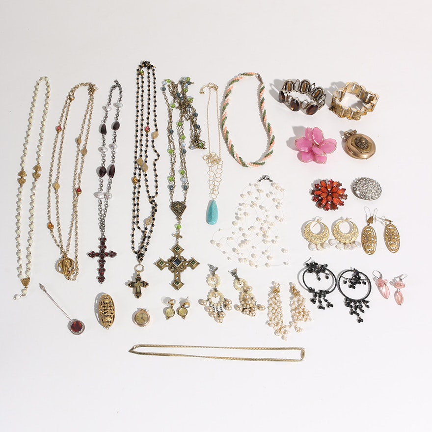 Costume Jewelry Assortment Featuring Virgins, Saints and Angels