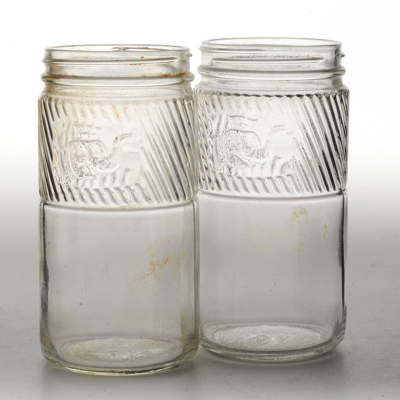 Collection of Jumbo Peanut Butter Jars and Drinking Glass