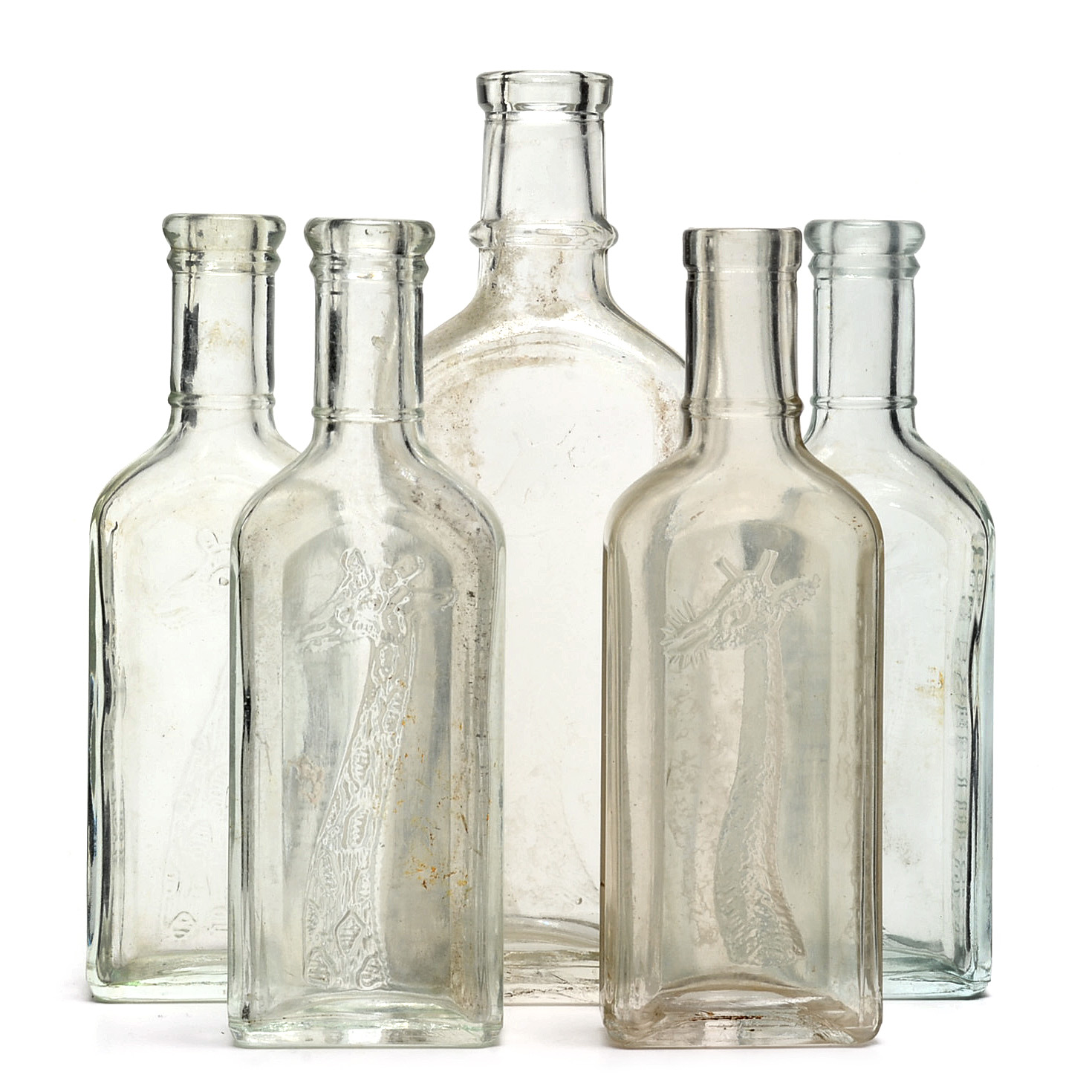 Collection of Antique Tonsiline Glass Medicine Bottles