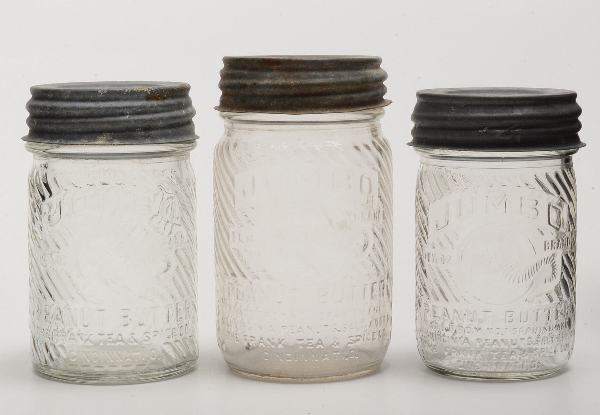 Six Vintage Jumbo Peanut Butter Jars