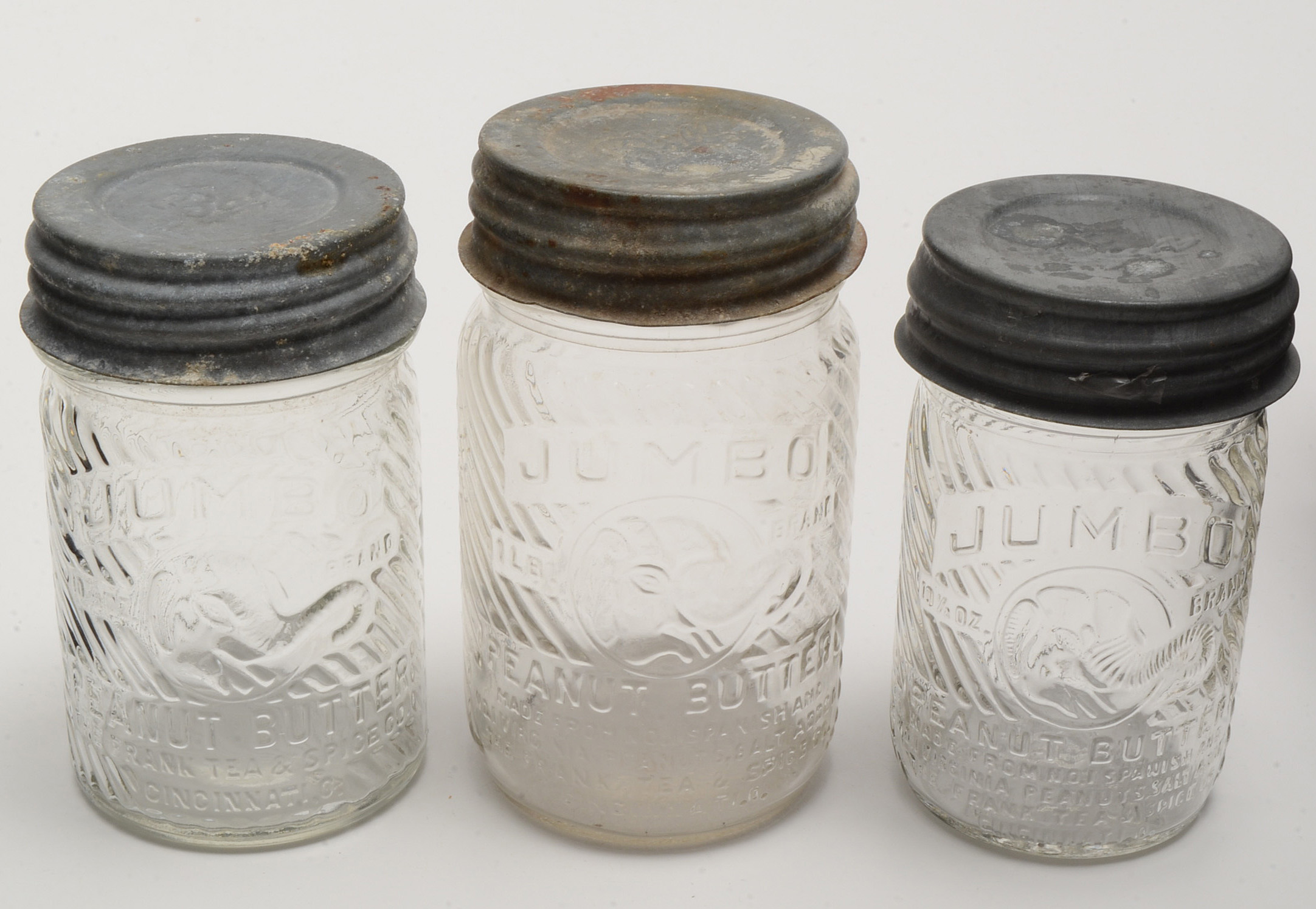 Six Vintage Jumbo Peanut Butter Jars
