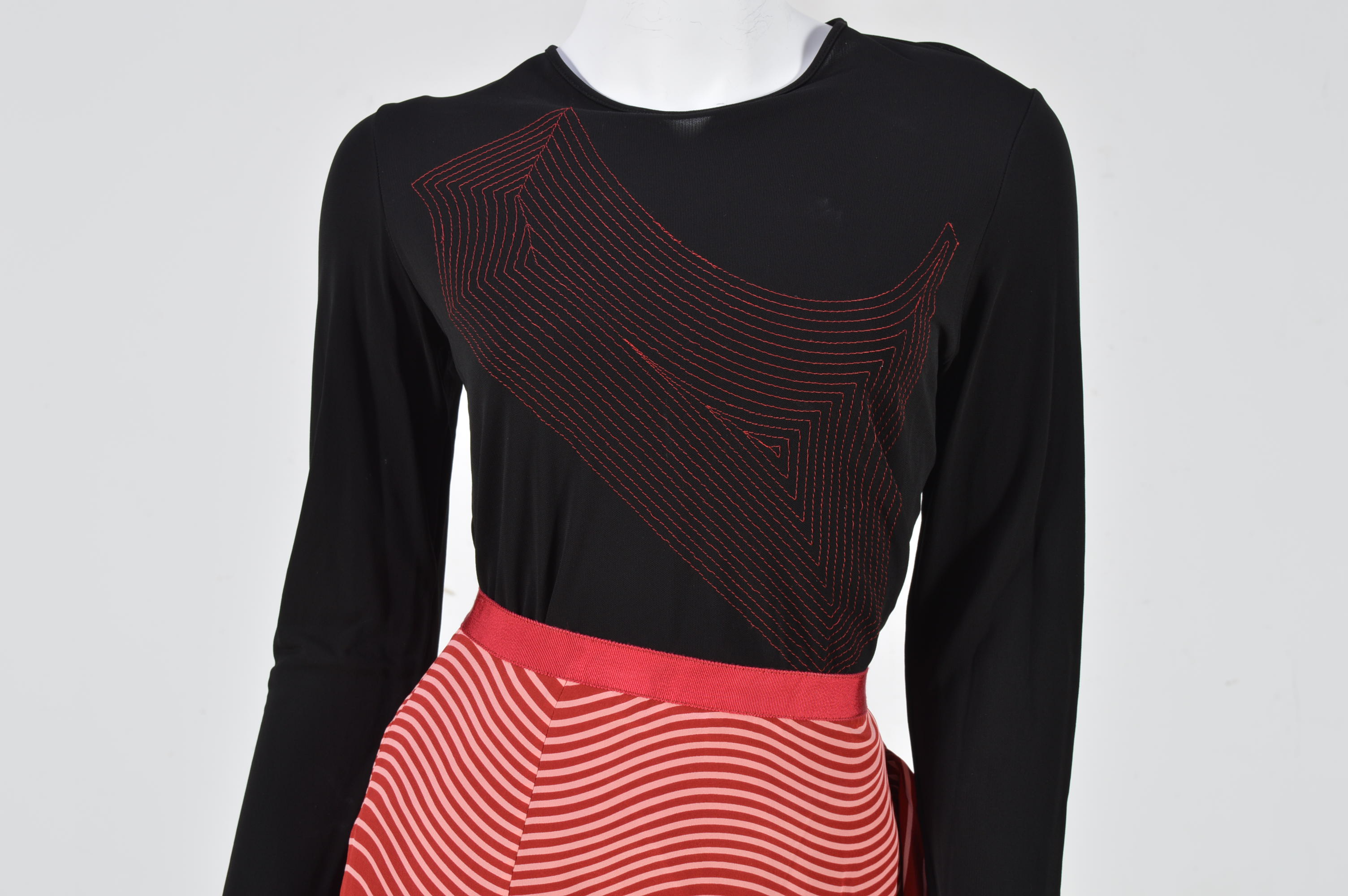 Tory Burch Silk Skirt and Quinta Colonna Black Jersey Top with Embroidery