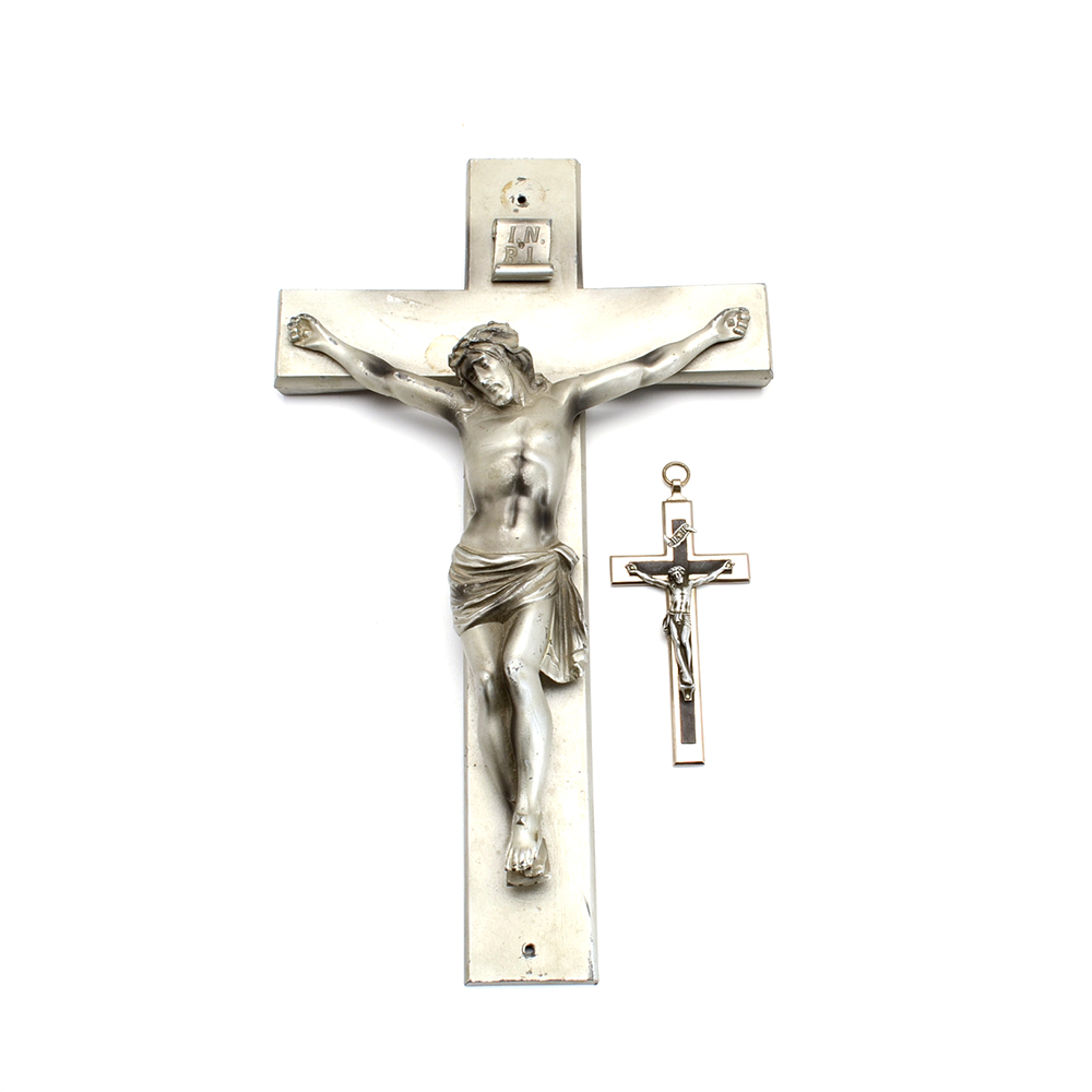 Two Cast Metal Wall Mountable Crucifixes