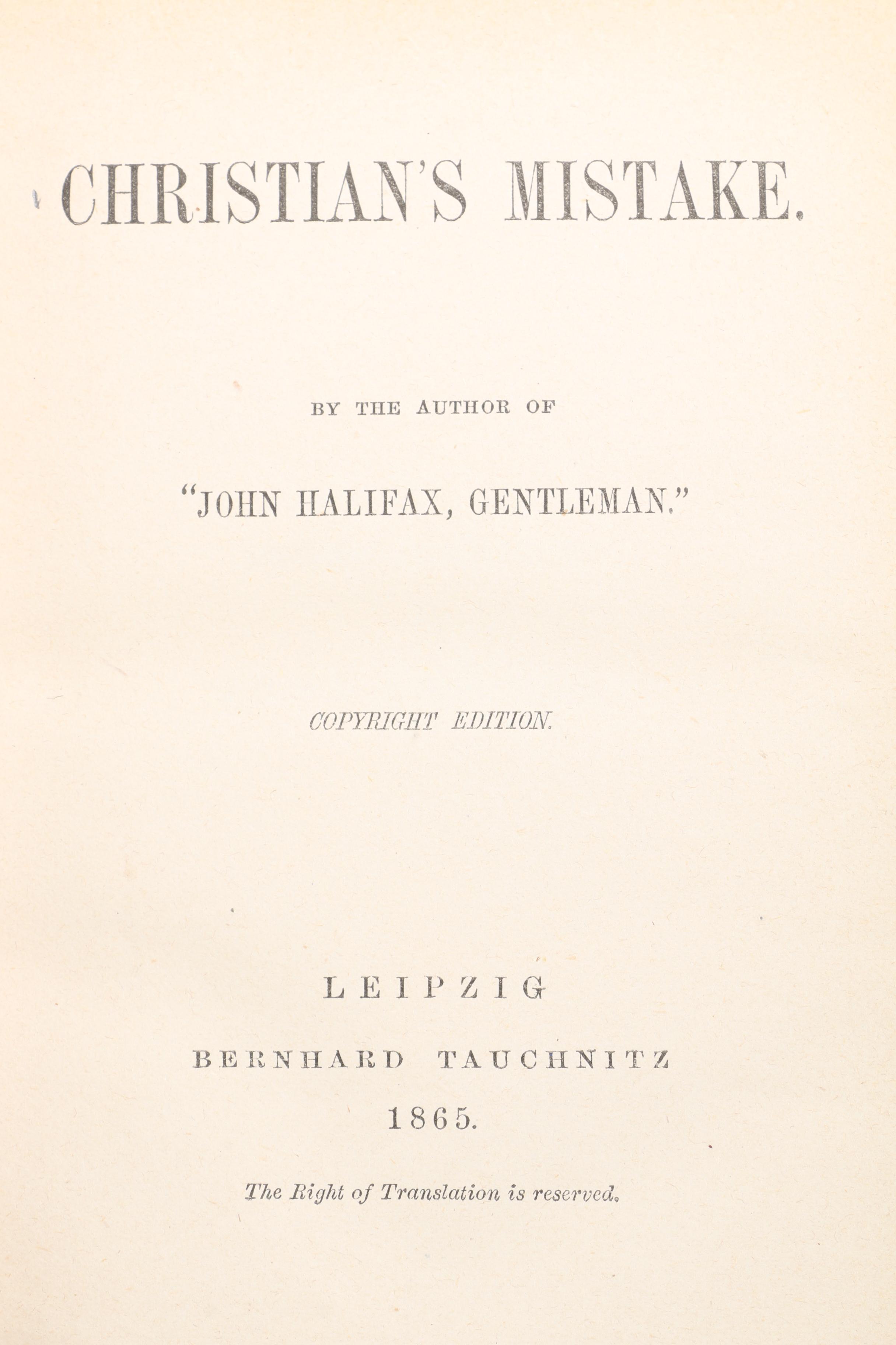 "Collection of British Authors" Tauchnitz Edition Featuring Mrs. Craik.