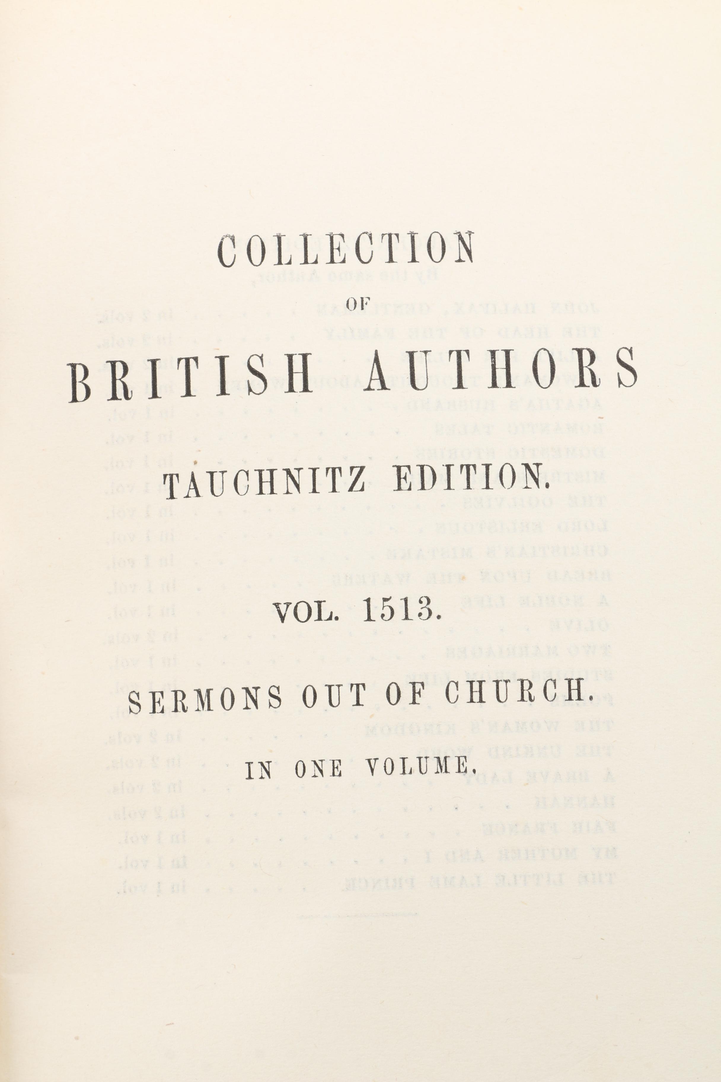 "Collection of British Authors" Tauchnitz Edition Featuring Mrs. Craik.