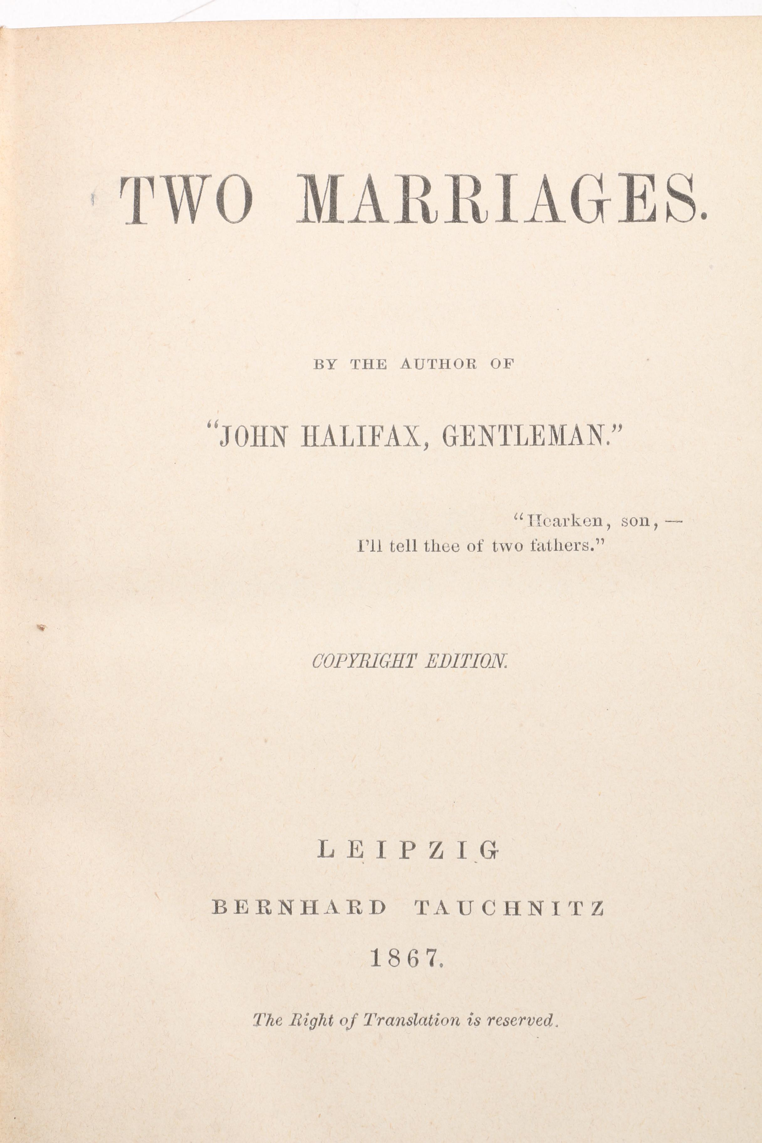 "Collection of British Authors" Tauchnitz Edition Featuring Mrs. Craik.