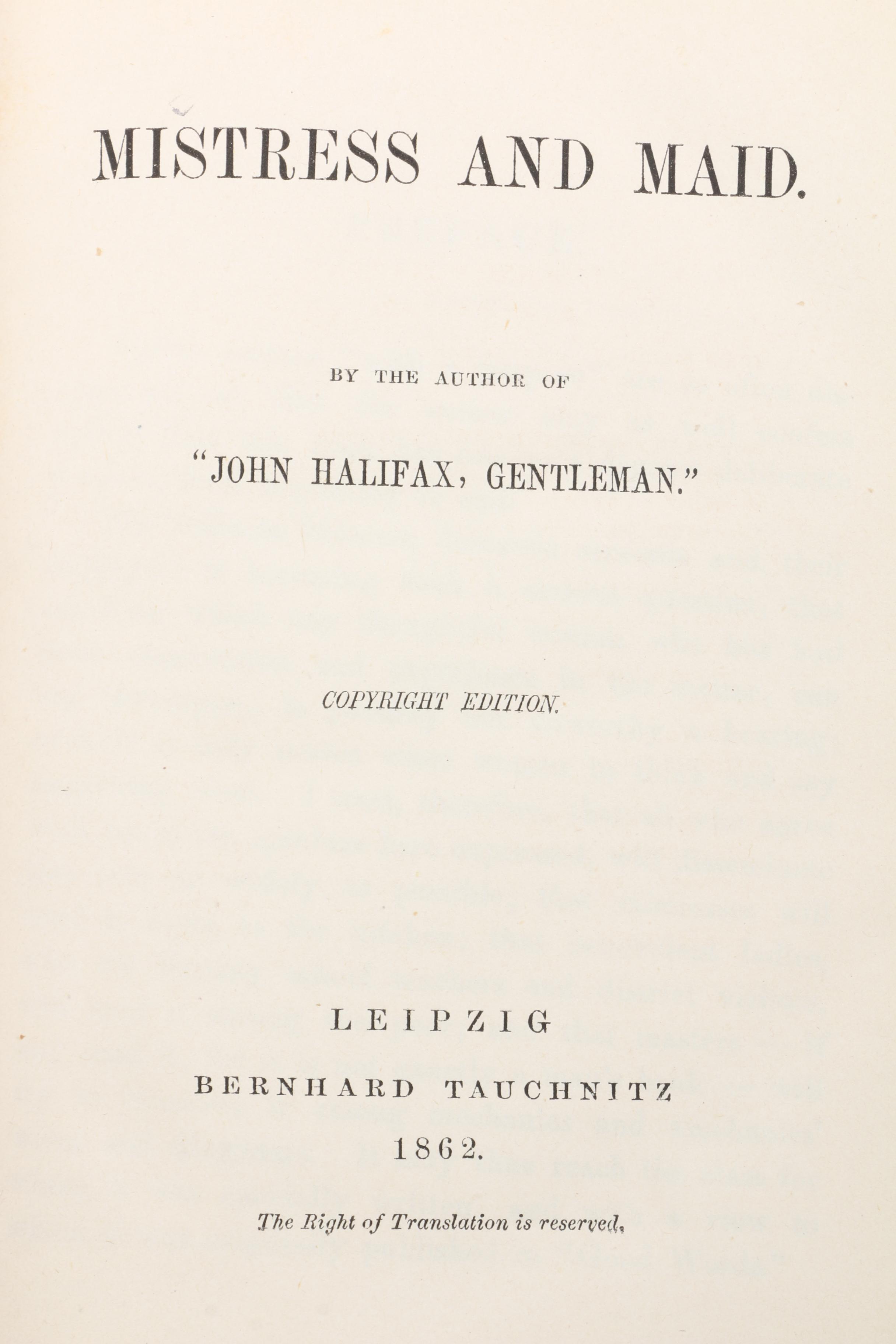 "Collection of British Authors" Tauchnitz Edition Featuring Mrs. Craik.