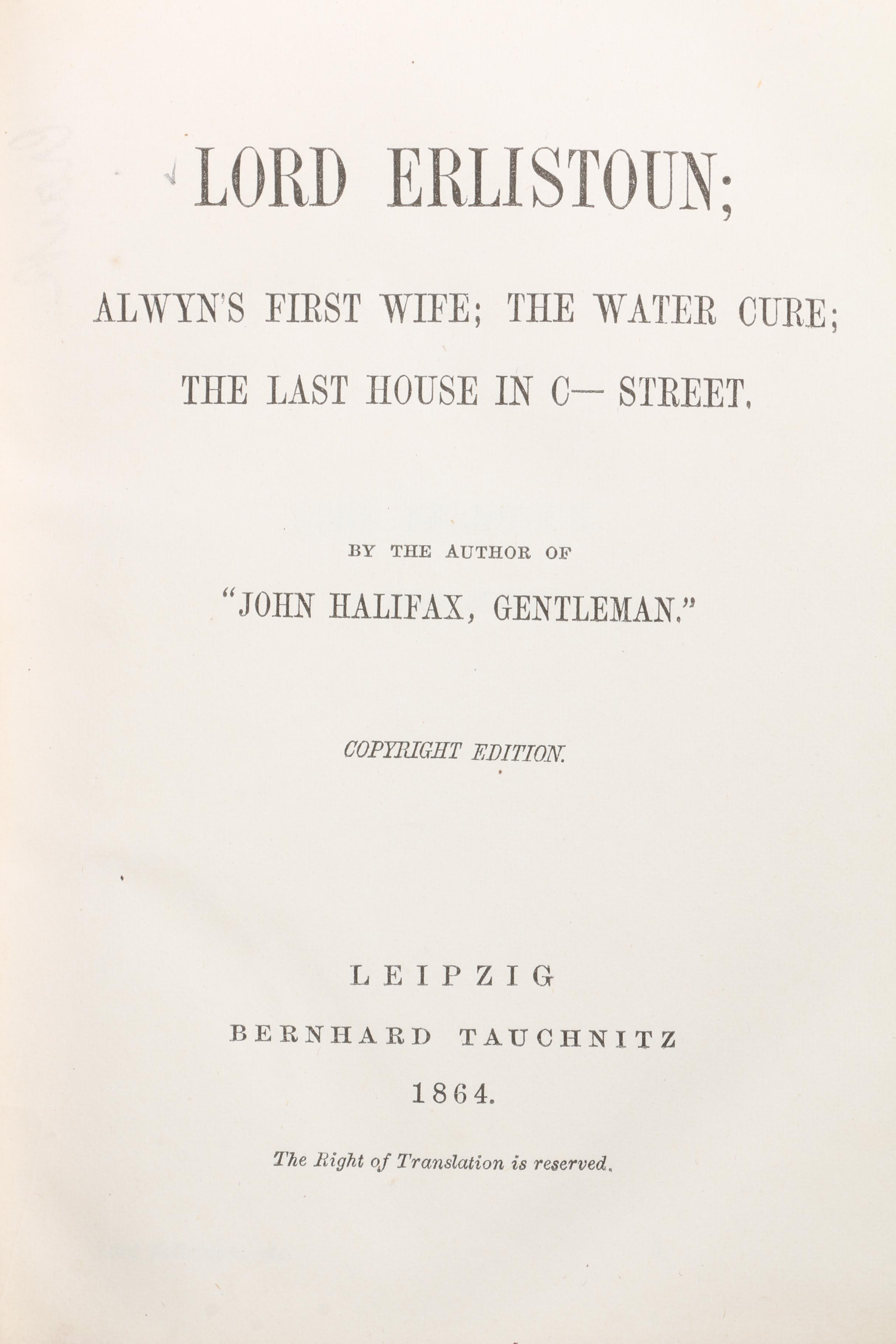 "Collection of British Authors" Tauchnitz Edition Featuring Mrs. Craik.