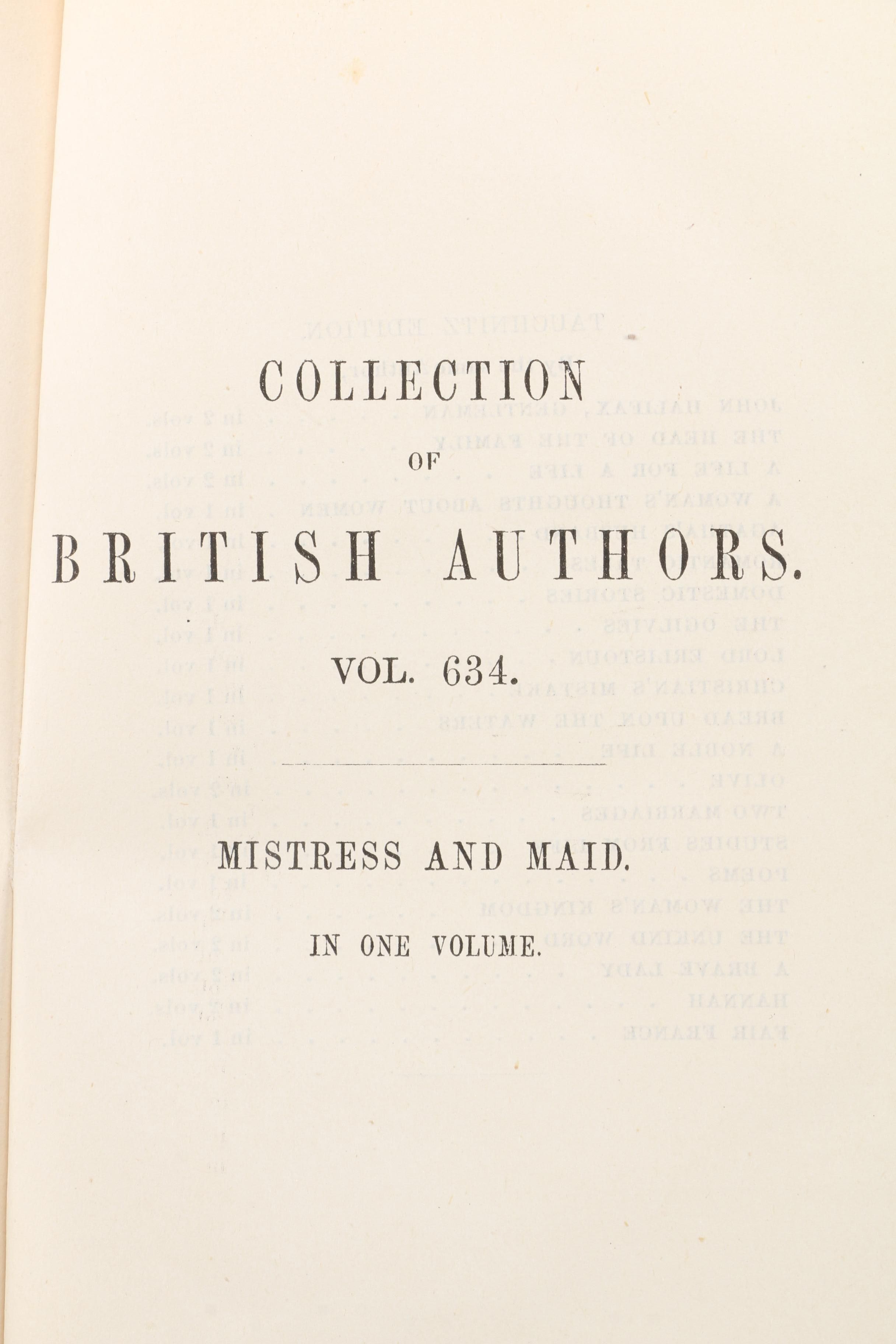 "Collection of British Authors" Tauchnitz Edition Featuring Mrs. Craik.