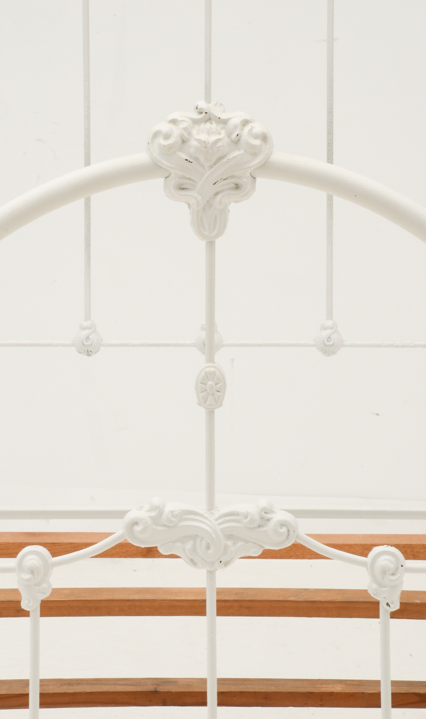 Vintage White Painted Metal Full Bed Frame