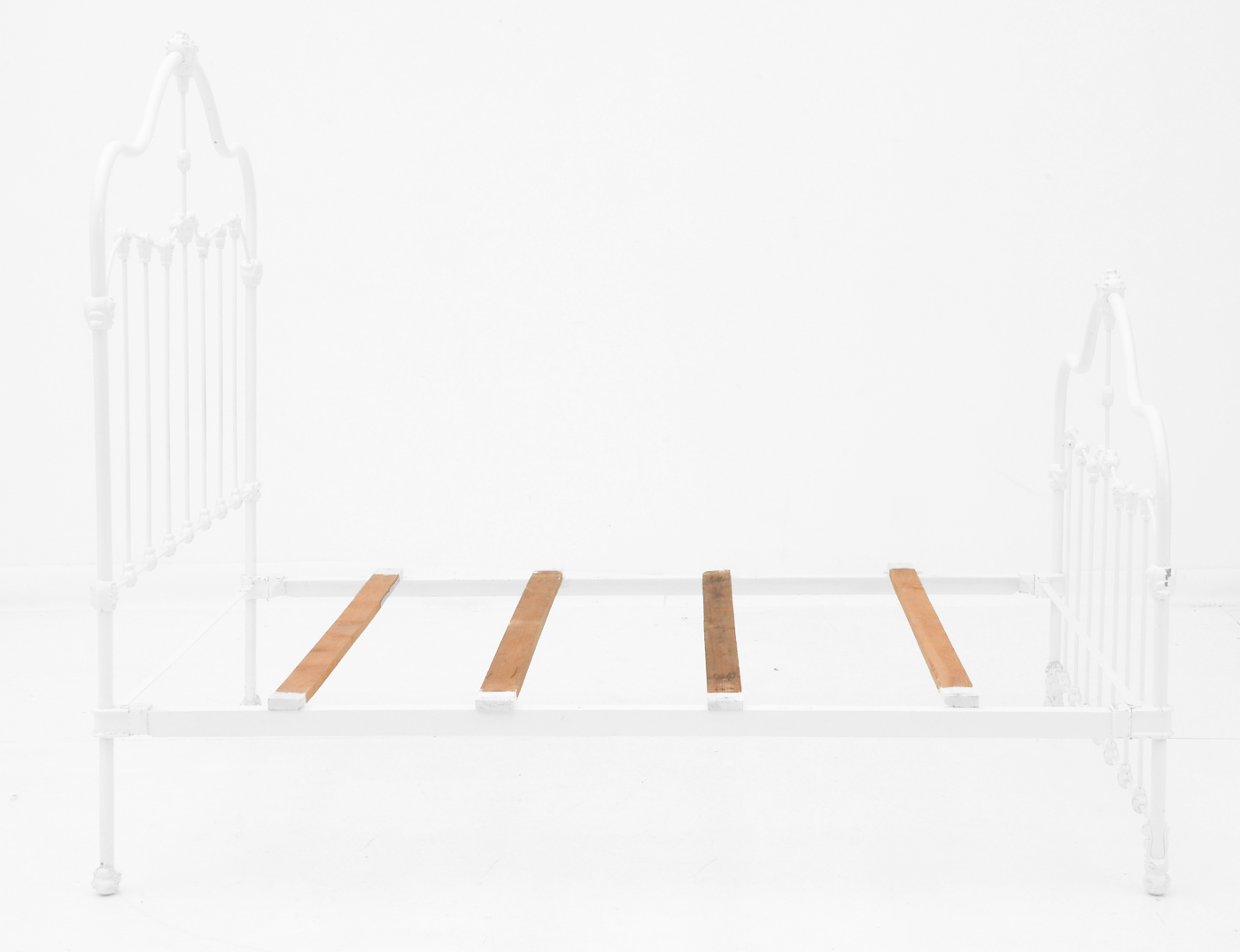 Vintage White Painted Metal Full Bed Frame