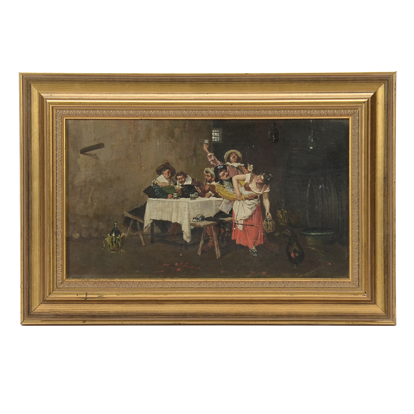 Antique Oil Genre Painting on Canvas