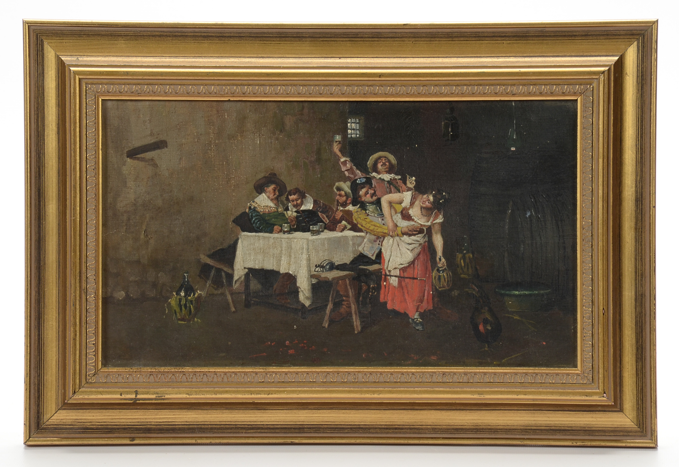 Antique Oil Genre Painting on Canvas