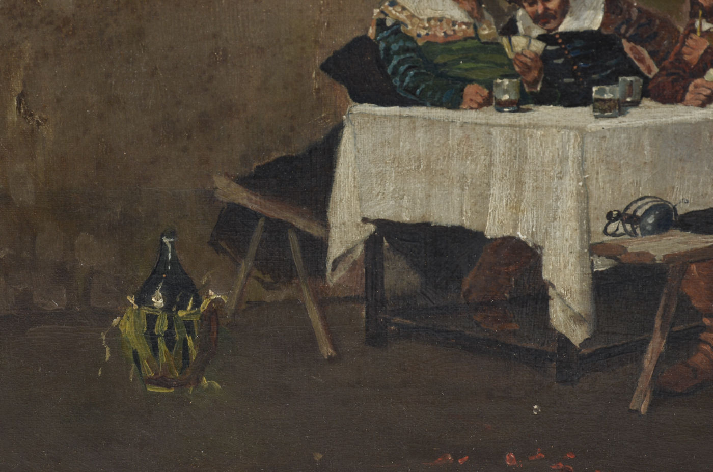 Antique Oil Genre Painting on Canvas