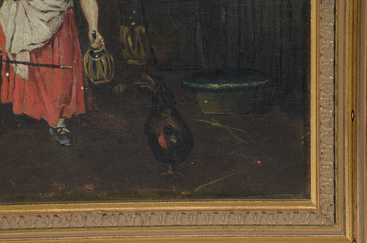 Antique Oil Genre Painting on Canvas